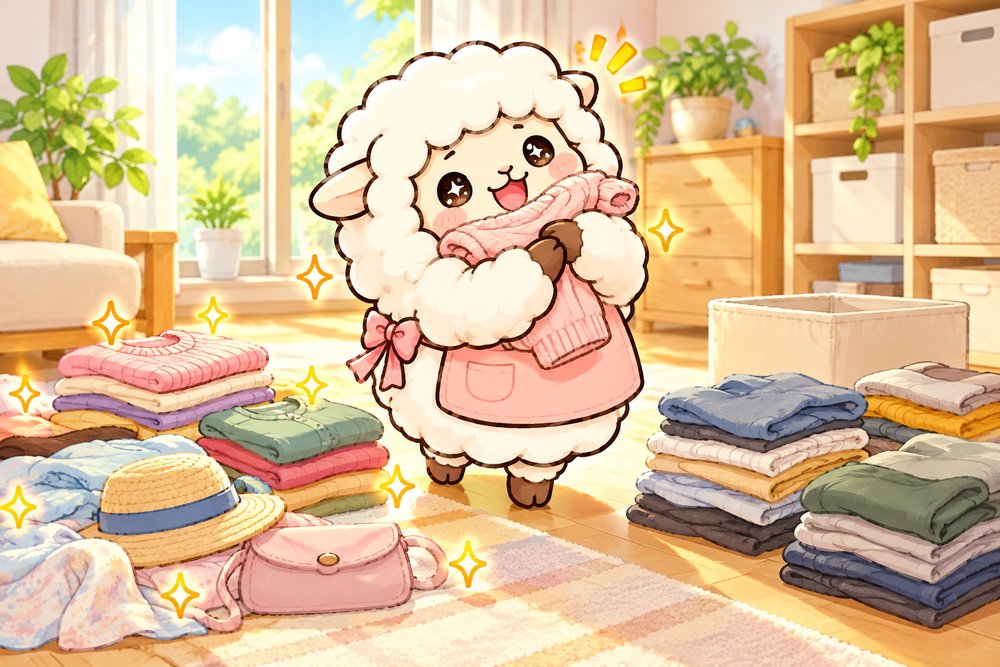 服を胸に抱いてときめきを確かめるひつじのナビ助