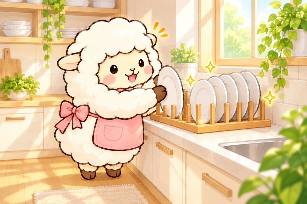 お皿を立てて収納するひつじのナビ助